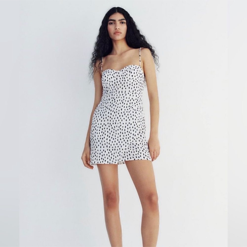Zara Black and White Spaghetti Strap Bodycon Mini Dress